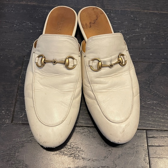 GUCCI white Horsebit Princetown Leather Slipper Loafers Mules Size 39 - Picture 2 of 9